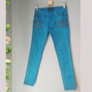 Tripp NYC teal skinny jeans with zippers bright blue overdye